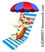 fun cat cartoon character with beach chair