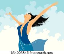 Girl spread her arms