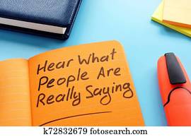 Hear what people are really saying sign. Active listening technique concept. Hear what people are really saying sign. Active listening technique concept.