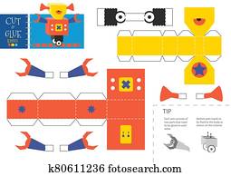 schneiden, und, klebstoff, roboter, spielzeug, vektor, illustration,, worksheet. schneiden, und, klebstoff, roboter, spielzeug, vektor, illustration,, worksheet.
