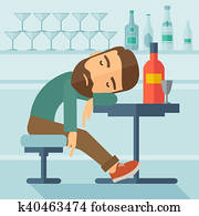 ubriaco, uomo, cadere, addormentato, in, il, pub.