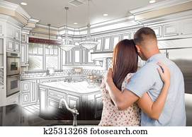 Young Military Couple Inside Custom Kitchen and Design Drawing C Young Military Couple Inside Custom Kitchen and Design Drawing C