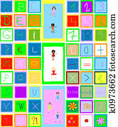 alphabet, numbers and children playing alphabet, numbers and children playing