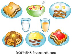 Breakfast foods icons or symbols Breakfast foods icons or symbols