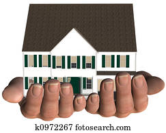 casa, en, manos, hogar, bienes raíces, oferta