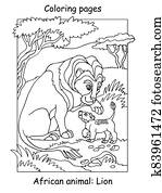 Coloring lion vector Coloring lion vector