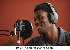 African-American Man Recording in Studio
