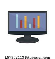 Chart on monitor icon, flat style Chart on monitor icon, flat style