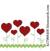 Heart flowers with stitched stems and leaves Heart flowers with stitched stems and leaves