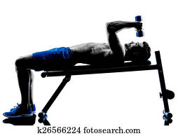 man exercising fitness weights Bench Press exercises silhouette