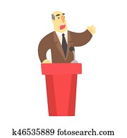 a, 人, 演說, 後面, a, 紅色, 論壇, 在, a, 棕色的衣服
