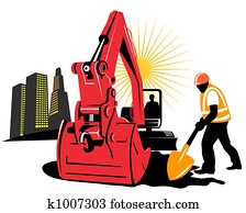 Excavator and worker Excavator and worker