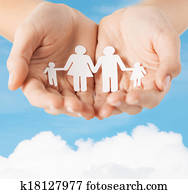 female hands with paper man family female hands with paper man family