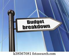 finanças, concept:, sinal, orçamento, colapso, ligado, predios, fundo