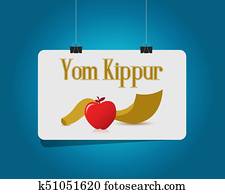 Jewish holiday card horn and apple hanging sign Jewish holiday card horn and apple hanging sign