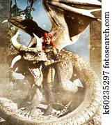 A female warrior with a dragon A female warrior with a dragon