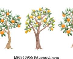 Beautiful seamless pattern with cute watercolor fruit trees. Stock orchard illustration. Beautiful seamless pattern with cute watercolor fruit trees. Stock orchard illustration.