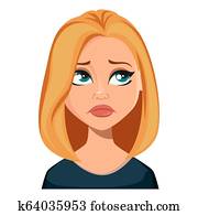 Face expression of woman with blond hair