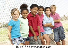 gruppe kinder, spielender, park gruppe kinder, spielender, park