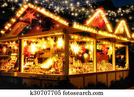 iluminado, natal, feira, quiosque