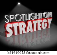 scheinwerfer, auf, strategie, 3d, wörter, fokus, planung, vision
