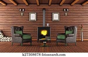 Wooden house with cast iron fireplace Wooden house with cast iron fireplace