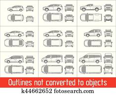 מכונית, אפריון, ו, רכב ספורט שמושי, ו, טנדר, כל, הבט, ציור, תרשימים, לא, הפך, ל, אוביקטים