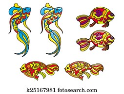 Decorative fishes in stained glass style Decorative fishes in stained glass style