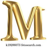 Golden matt letter M in perspective, jewellery font collection Golden matt letter M in perspective, jewellery font collection