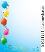 Party balloons and confetti border Party balloons and confetti border
