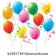 Party balloons and confetti on white Party balloons and confetti on white