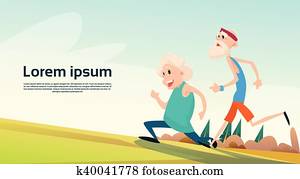 Senior Couple Running Old Man Woman Joggers Sport Fitness Exercise Workout