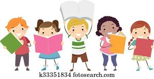 stickman, niños, libros