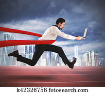 sucedido, homem negócios, em, um, linha derradeira