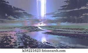 night scenery of waterfall in the sky night scenery of waterfall in the sky