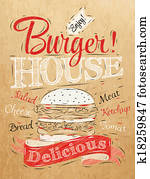 Poster lettering Burger House kraft Poster lettering Burger House kraft