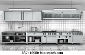Professional kitchen facade. View surface in stainless steel. Professional kitchen facade. View surface in stainless steel.