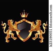 Shield with heraldic lions logo Shield with heraldic lions logo