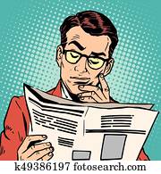 avatar, retrato, leitura homem, um, jornal