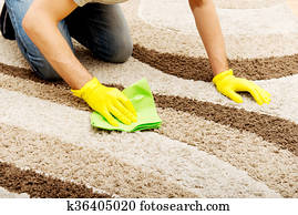 mann, in, gelb, handschuhe, putzen, teppich