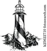 Woodblock style lighthouse Woodblock style lighthouse