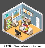 Young loving couple watching Tv