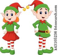 Cartoon of a happy Christmas elf couple Cartoon of a happy Christmas elf couple