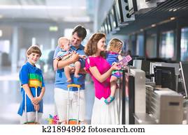 família, em, a, aeroporto