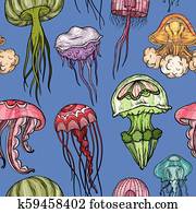 seamless, תבנית, עם, jellyfish.