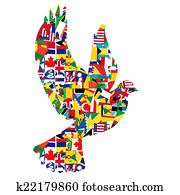 שלום, מושג, עם, יונה, עשה, של, עולם, דגלים