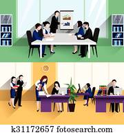 Business office flat banners composition poster 