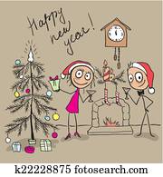 Couple in love fireplace Christmas