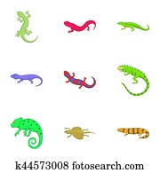 Different kind of lizards icons set, cartoon style Different kind of lizards icons set, cartoon style