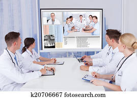 doktoren, haben, videokonferenz, versammlung, in, klinikum